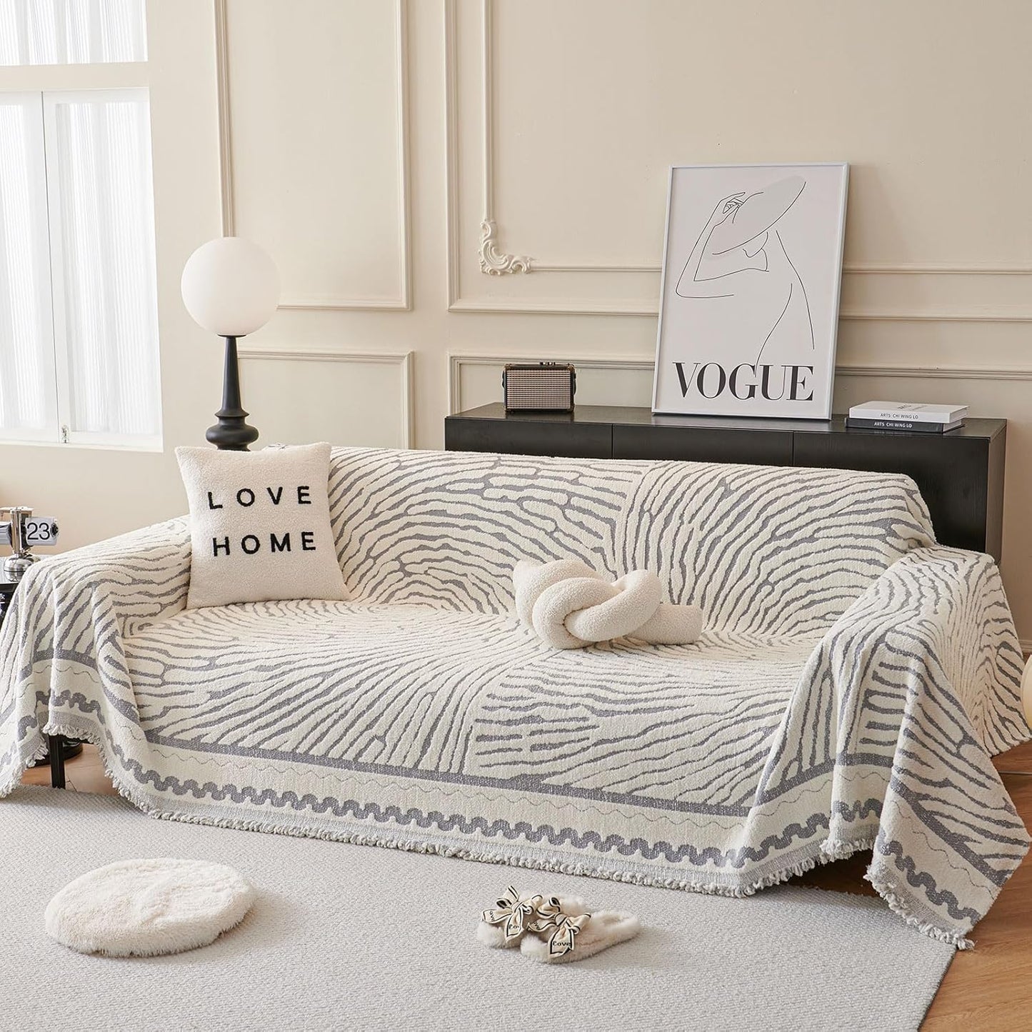 STACYPIK Modern Gray Geometric Sofa Cover, Anti-Slip Reversible Boho Dog Couch Cover, Washable Silpcover Protector for 2 Cushion Couch, Durable Loveseat Cover for Sectional, Multi-use Blanket-71X118IN