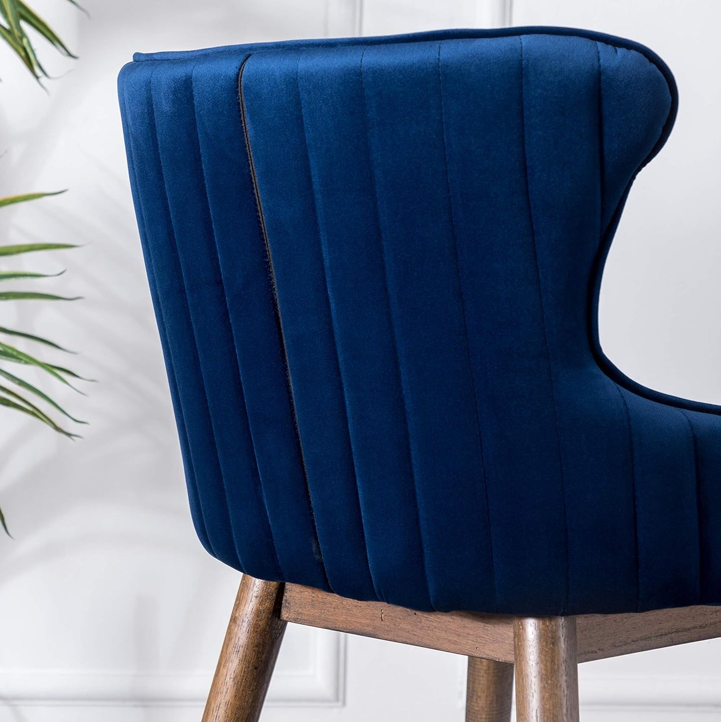 Roundhill Furniture Leland Fabric Upholstered Counter Height Wingback Stools, Set of 2, Blue