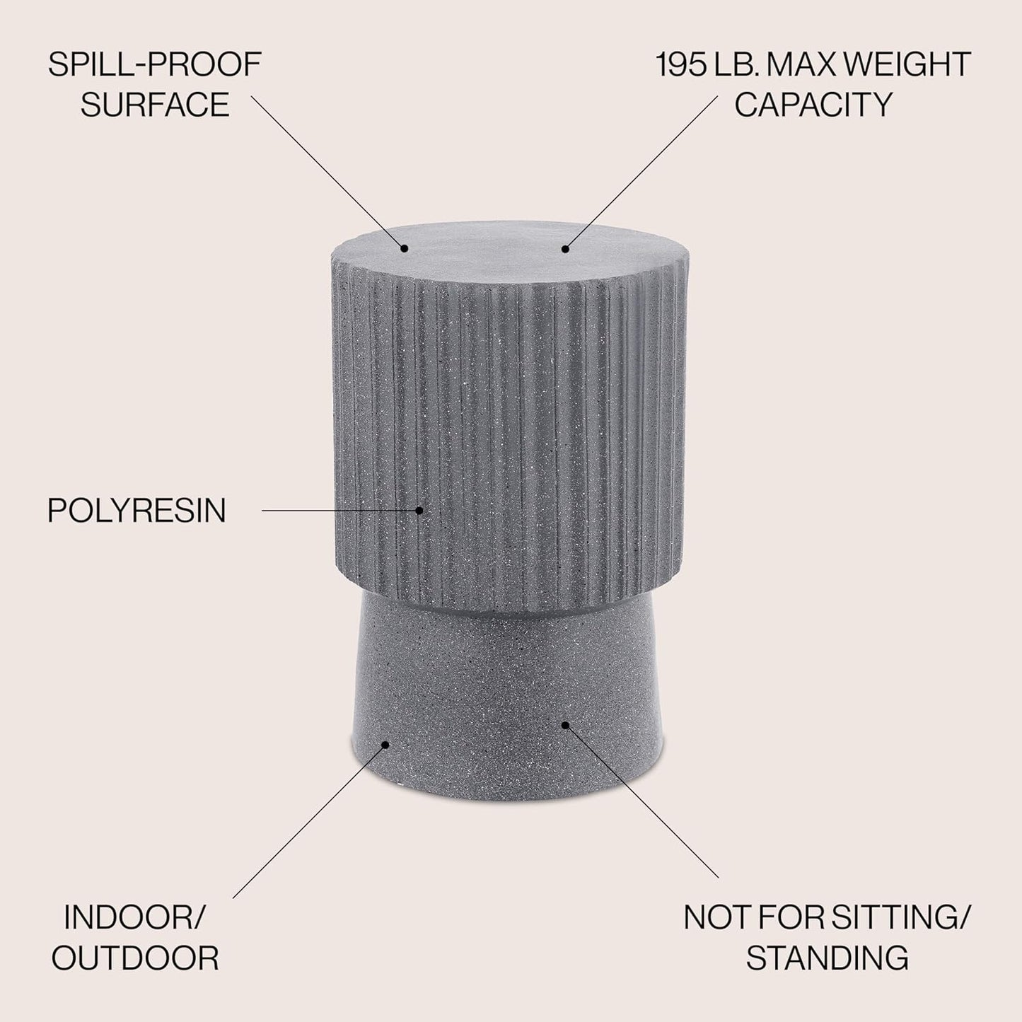 JONATHAN Y TBL1102A Louisa 19" Modern Art Deco Tambour Indoor/Outdoor Accent Table Minimalist, Contemporary, Bohemian, Mid-Century, Patio, Garden Room, Bathroom, Living Room, Gray Terrazzo Finish