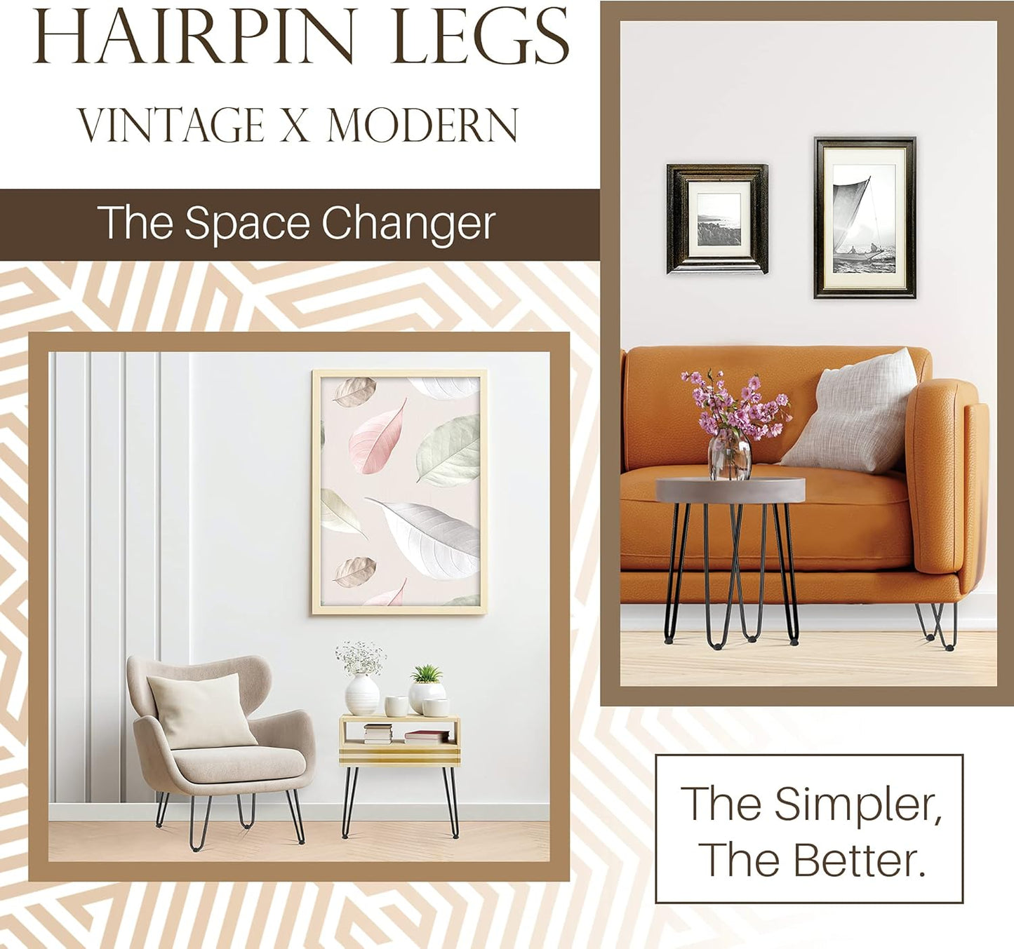 TEN49 Heavy Duty Hairpin Table Leg - 16 Inch Industrial Furniture Legs - Raw Steel Color Solid Rods Metal Leg for Table - Fit for Mid-Century Modern Bed Side, Dressing Table, Nightstand, Chair Legs