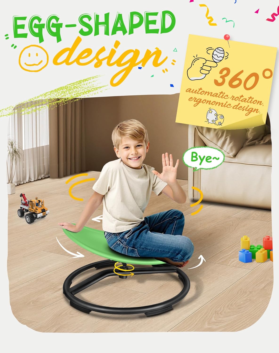 Spinning Chair for Autistic Kids, Sensory Swivel Chair, 220LBS Weight Capacity, Sensory Toy for Children with ADHD/Autism, Training Body Coordination, 3+ Years (Light Green)
