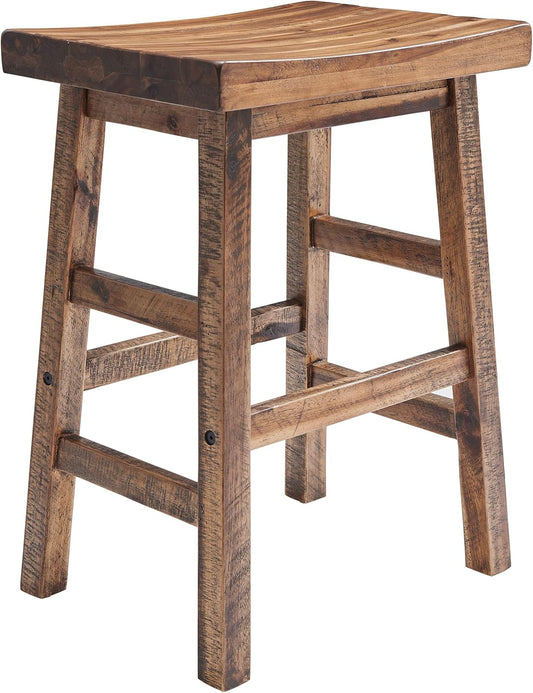 Alaterre Furniture Durango 26-Inch Tall Industrial Wood Counter-Height Stool Bar Stool, Kitchen, Seating, Vintage-Style Saddle Seat, Comfort, Rustic Industrial, Light or Dark Tone Lacquer Finish