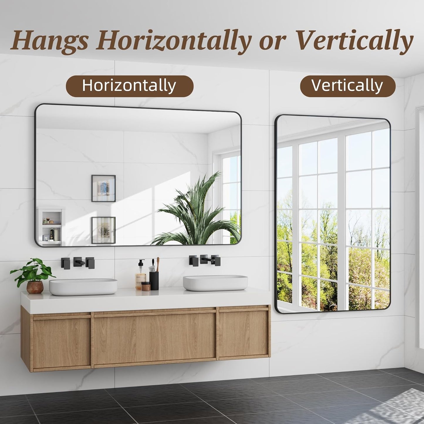 Bathroom Mirror 55" x 36", Large Rectangle Wall Mirror, Black Metal Frame Wall Mounted Mirrors for Bathroom, Vanity, Bedroom, Entryway Decor(Horizontal/Vertical)