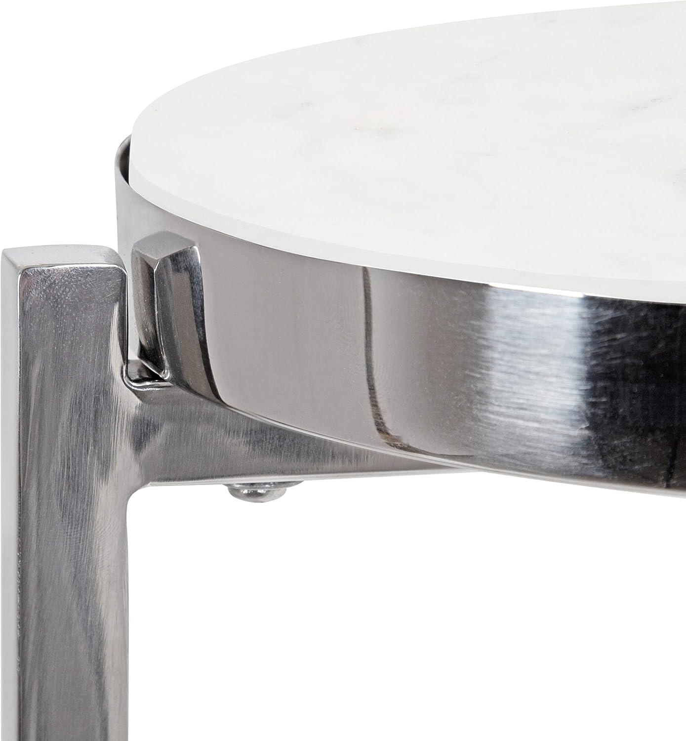 Kate and Laurel Aguilar Glam Round Drink Table, 8 x 8 x 23, Silver and White, Small Accent Table for Use as Plant Pedestal Stand with Marble Tabletop