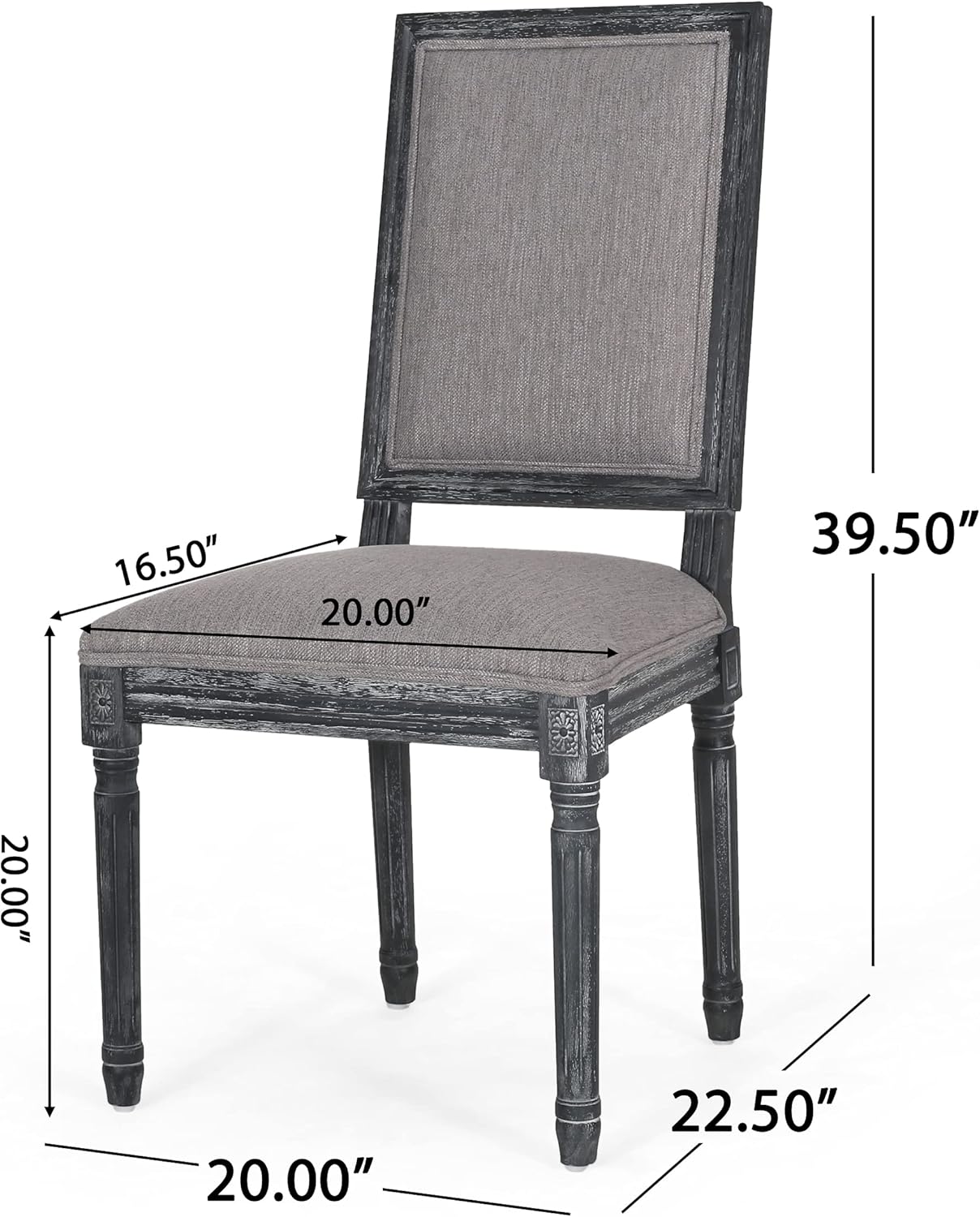 Christopher Knight Home Regina French Country Dining Chairs Set of 2, Wooden Dining Room Chair, High Back Kitchen Side Chair, Fabric Upholstered Armless Extra Seat, Gray