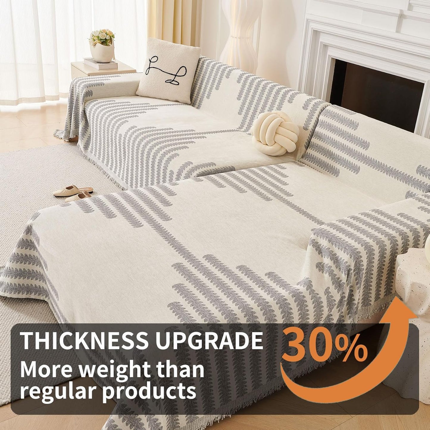 HAOMAIJIA Boho Sofa Covers Couch Covers for 3 Cushion Couch Sofa Pet Friendly Soft Thick Non Slip Couch Cover for Dogs Washable Sectional Couch Covers L Shape Furniture Protector (Grey, 91"x134")