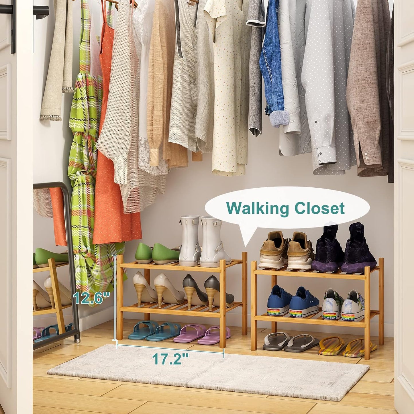 Small Shoe Rack, 2-Tier Shoe Rack for Entryway, Bamboo Wood Shoe Shelf for Closet & Hallway, Long 17.2IN | Beautiful | Functional | Sturdy | Durable