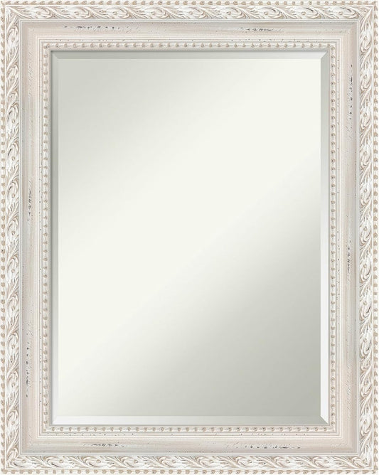 Amanti Art White Bathroom Mirror for Over Sink, 30x24 Opera Off White Rectangle Vanity Mirror, Medium Traditional Wood Frame, Hangs Horizonally and Vertically, Bathroom Wall Decor, Beveled Edge