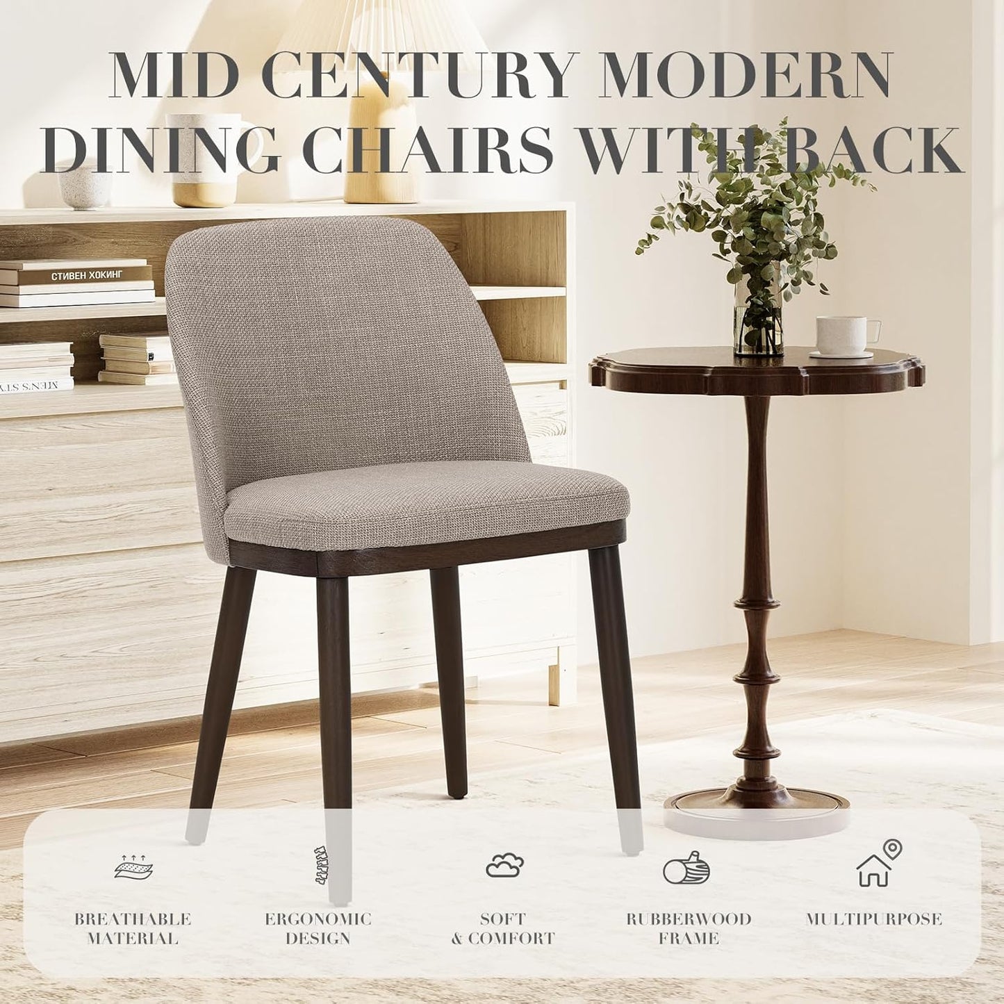 COLAMY Upholstered Dining Chairs Set of 2, Modern Kitchen Chairs with Back, Fabric Side Dining Room Chairs with Wood Legs for Kitchen Dining Room Restaurant, Camel