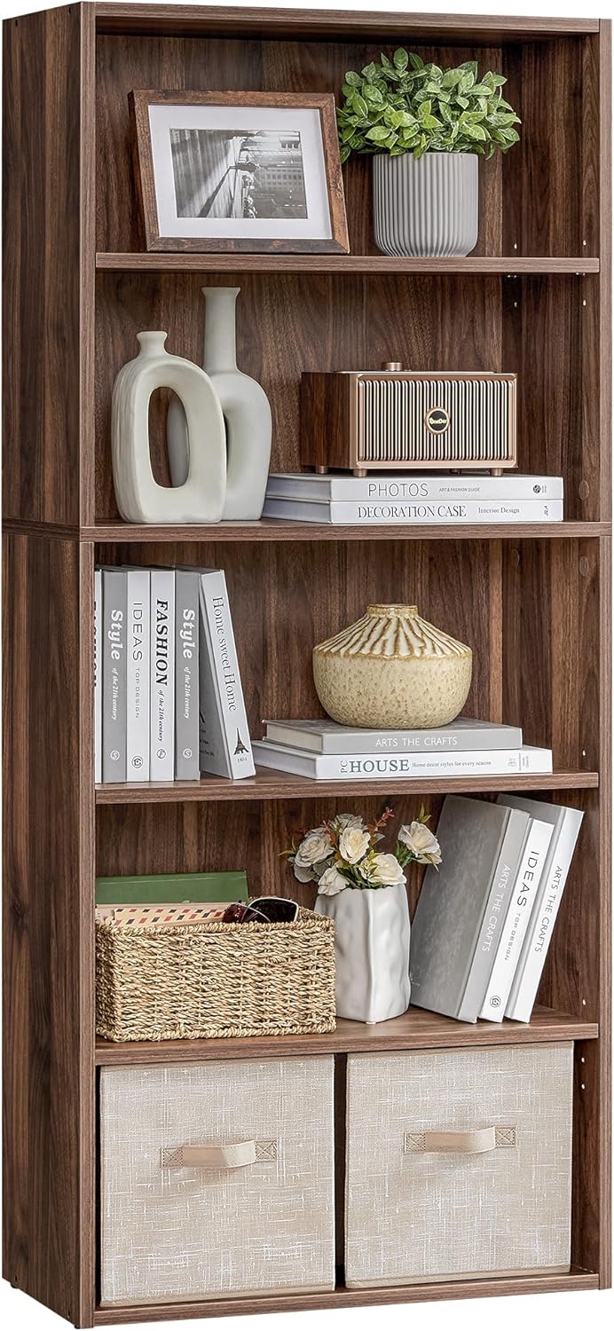VASAGLE Custos Collection - Bookshelf, 5-Tier Bookcase, Book Shelf, Open Storage Shelf, 9.4 x 23.6 x 52.8 Inches, for Living Room, Home Office, Dinning Room, Natural Walnut ULBC165K01