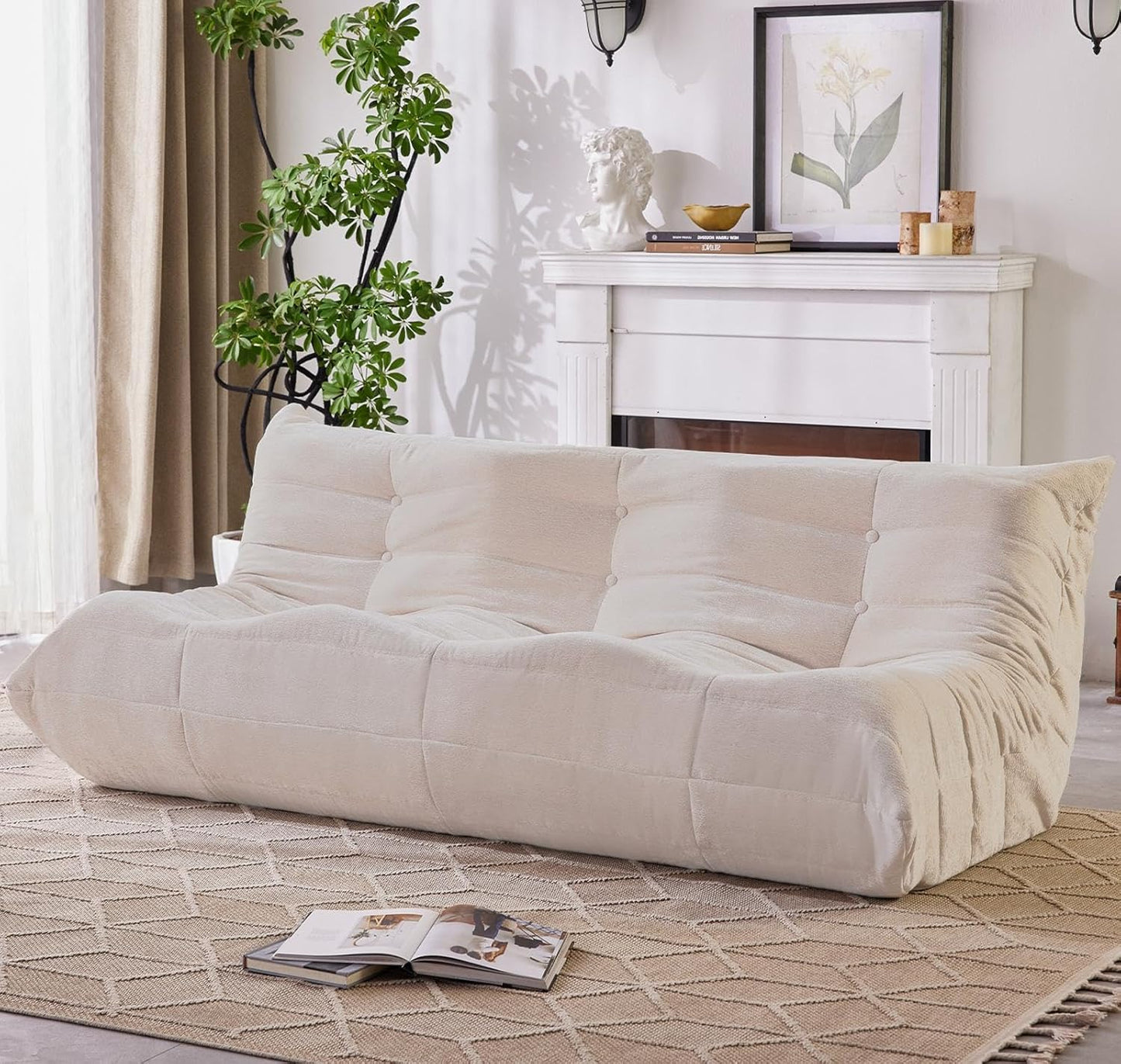 Bean Bag Chair, 3 Seater Fireside Chair Large Bean Bag Sofa for Adults, Memory Foam Chair Gaming Chairs with Comfy Design & Soft Fabric, Lazy Floor Sofa for Living Room, Bedroom, Beige