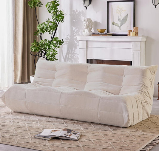 Bean Bag Chair, 3 Seater Fireside Chair Large Bean Bag Sofa for Adults, Memory Foam Chair Gaming Chairs with Comfy Design & Soft Fabric, Lazy Floor Sofa for Living Room, Bedroom, Beige