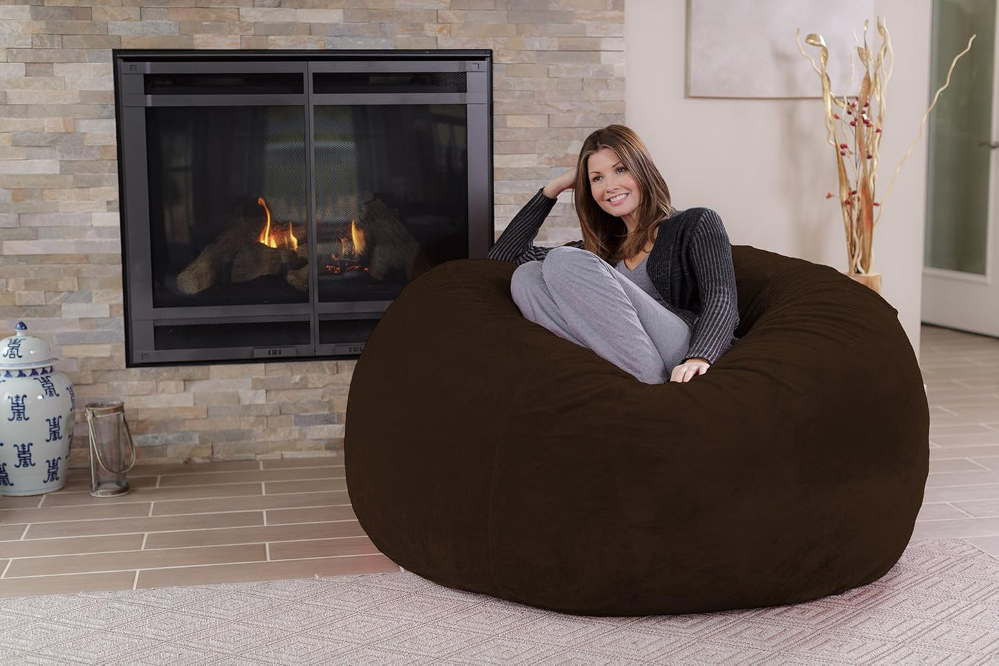Chill Sack Bean Bag Chair: Giant 5' Memory Foam Furniture Bean Bag - Big Sofa with Soft Micro Fiber Cover - Ultrafur Brown