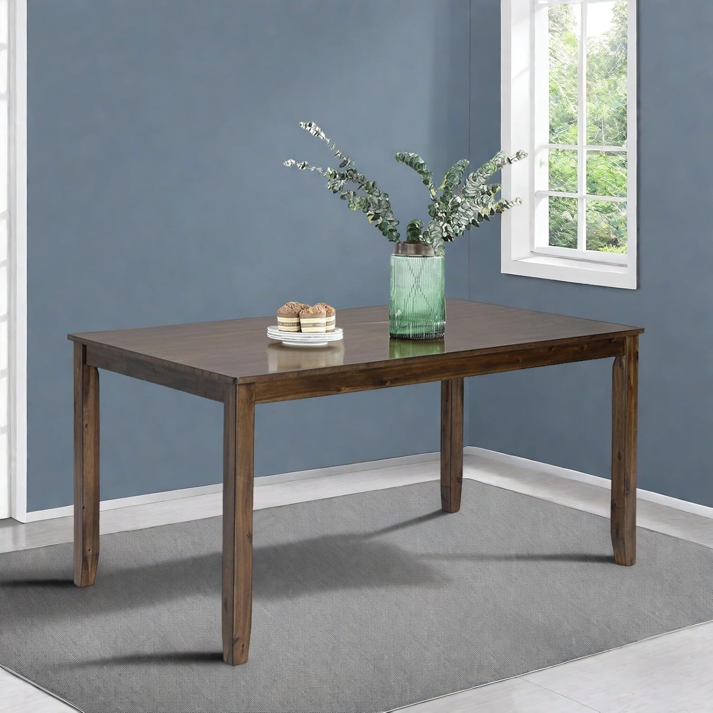 Dining Table for 4, Wooden Rectangular Kitchen Table with Natural Woodgrain Finish, 45.5" MDF Modern Dining Table with Solid Wood Tapered Legs and Rounded Corners, Easy Assembly, Walnut