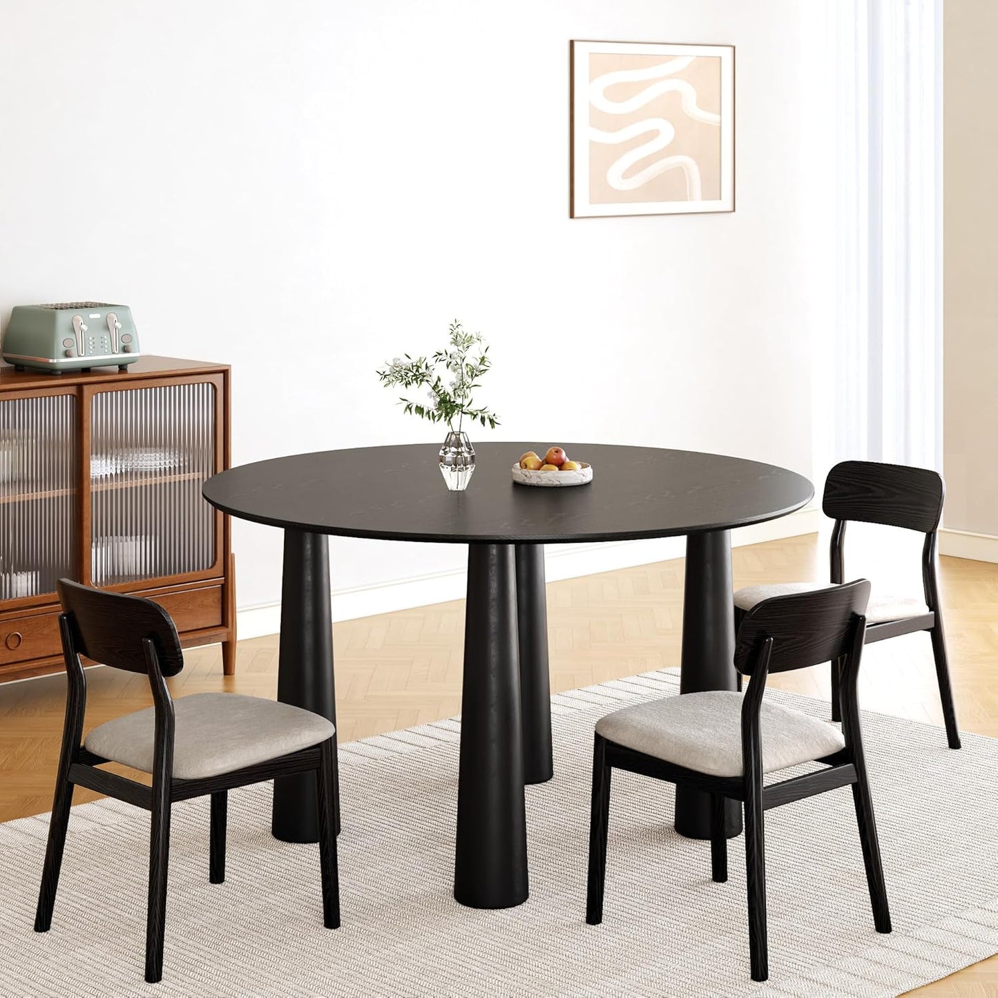 Casaphoria 52" Round Dining Table, Kitchen Table for 6 with Arc-Shaped Edge Top and Cylindrical Legs, Easy Assembly for Living Room, Dining Room, Black