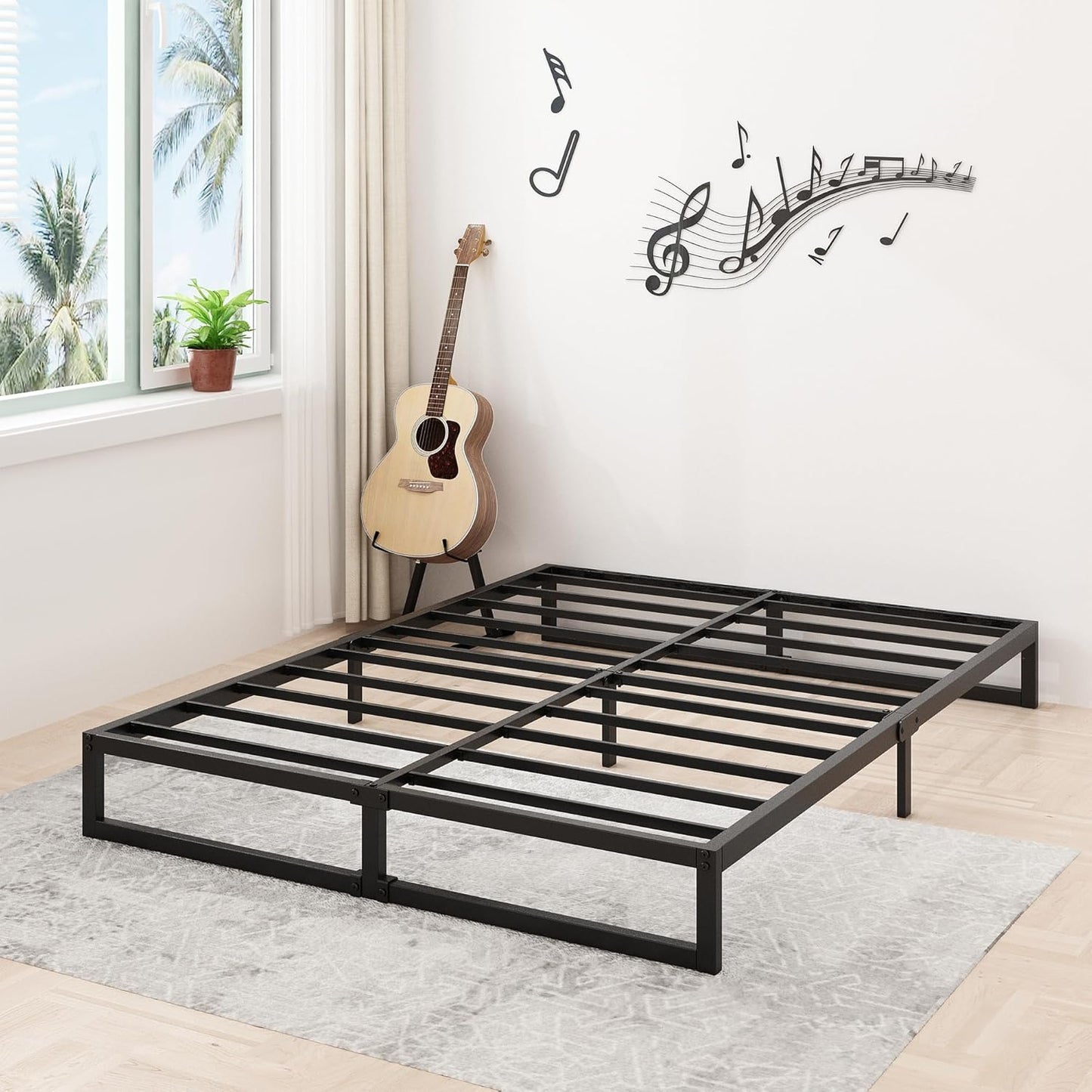 9 Inch Queen Size Bed Frame Heavy Duty Steel Slat Support Metal Platform Queen Bed Frame No Box Spring Needed, Easy Assembly, Black