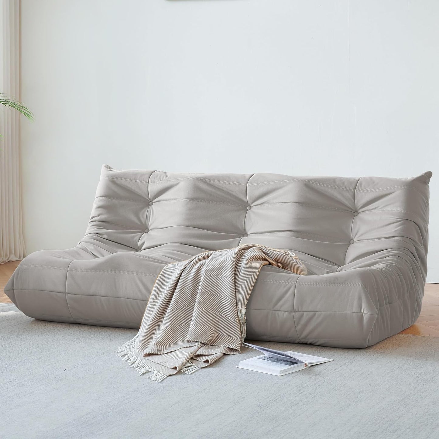 Bean Bag Chair, Large Fireside Chair Bean Bag Sofa for Adults, 3 Seater Bean Bag Chairs for Teens with High-Resilience Foam, Memory Foam Bean Bag for Living Room, Bedroom, Office (Suede, Light Gray)