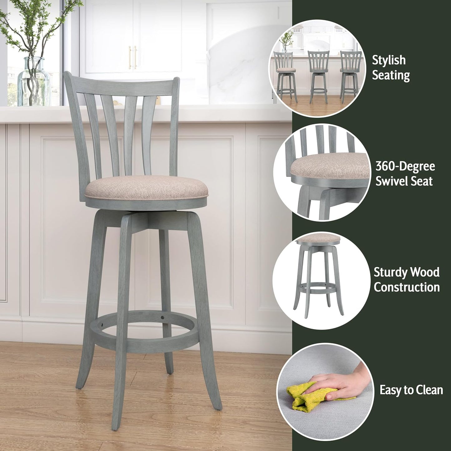 Hillsdale Furniture Savana Wood Bar Height Stool, 30" high, Blue Wire Brush