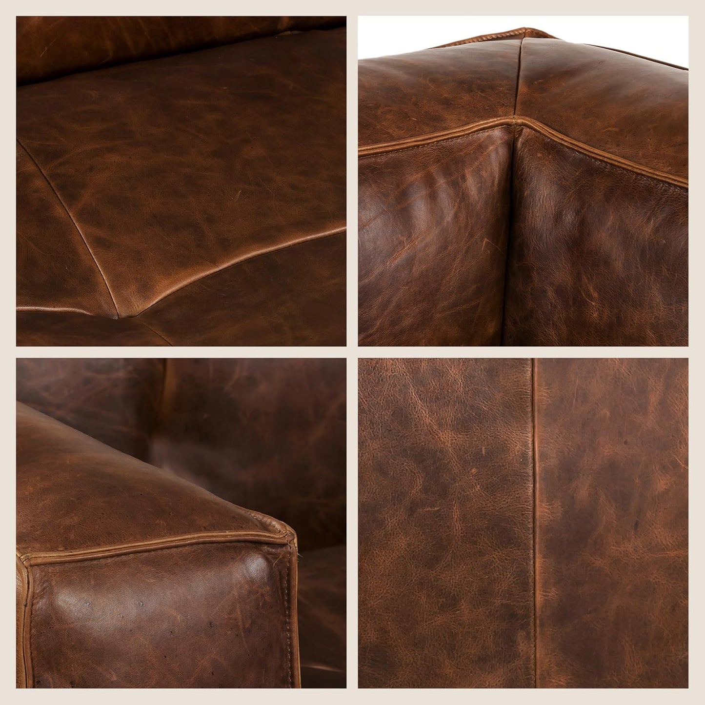 Poly & Bark Capa Leather Couch - 92 Inch Sofa - Pure-Aniline Leather Sofa for Living Room with French Seam Details - Living Room Couch - Full-Grain Vintage Italian Leather in Chocolate Brown