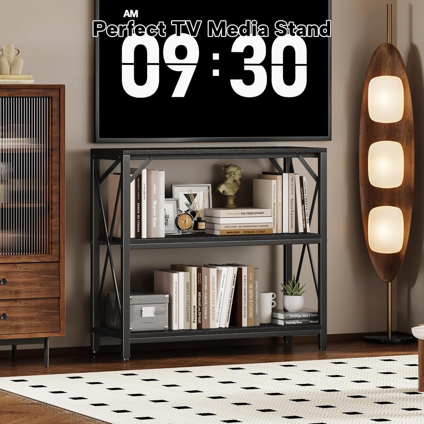 Homeiju Console Table 31.5" Width, 3-Tier Entryway Table with Storage, Industrial Sofa Table with Open Shelves, Foyer Tables for Entryway, Hallway, Kitchen, Living Room and Bedroom, Black