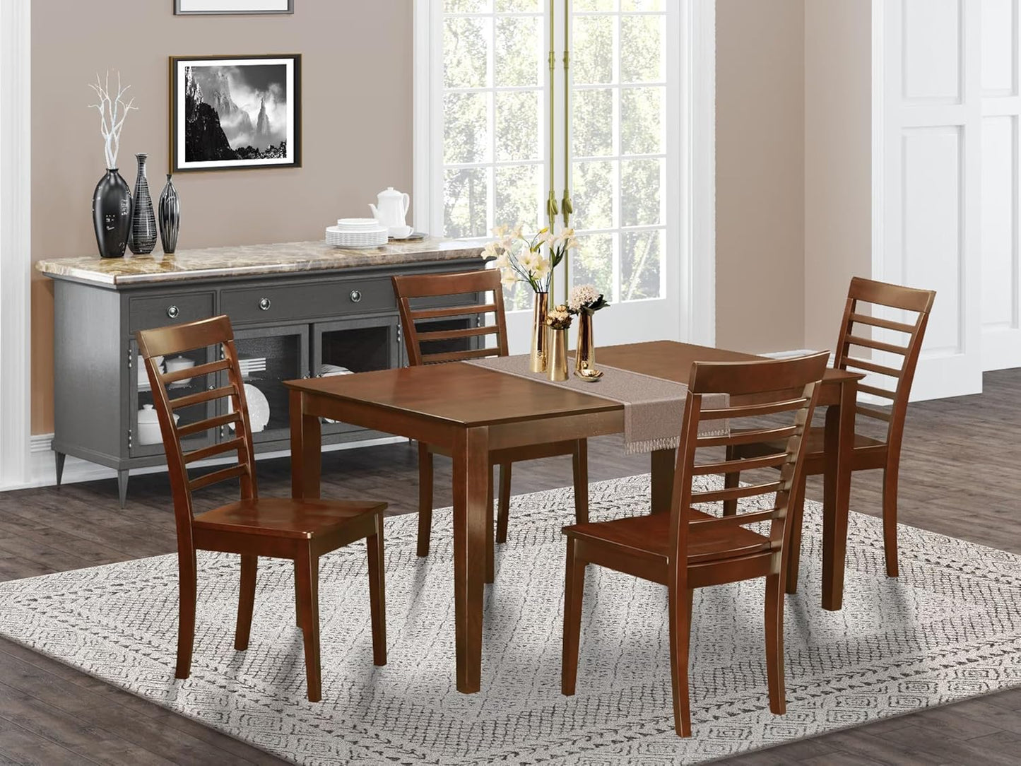 East West Furniture CAML5-MAH-W 5 Piece Kitchen Table Set for 4 Includes a Rectangle Dining Room Table and 4 Dining Chairs, 36x60 Inch, Mahogany