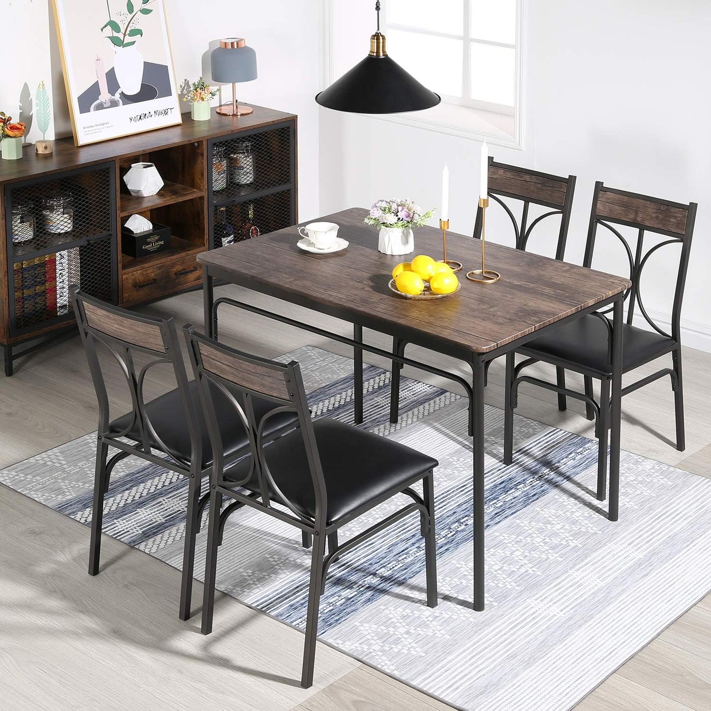 VECELO Kitchen Dining Room Table Set with 4 Chairs for Small Space, Apartment,Metal Steel Frame