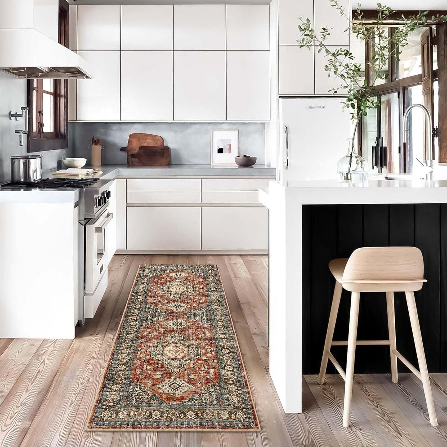 Lahome Oriental Washable Kitchen Runner Rug, 2x6 Carpet Runners for Hallway 6ft Non Skid, Vintage Soft Hallway Rug for Bathroom Bedroom Entryway, Brick Red