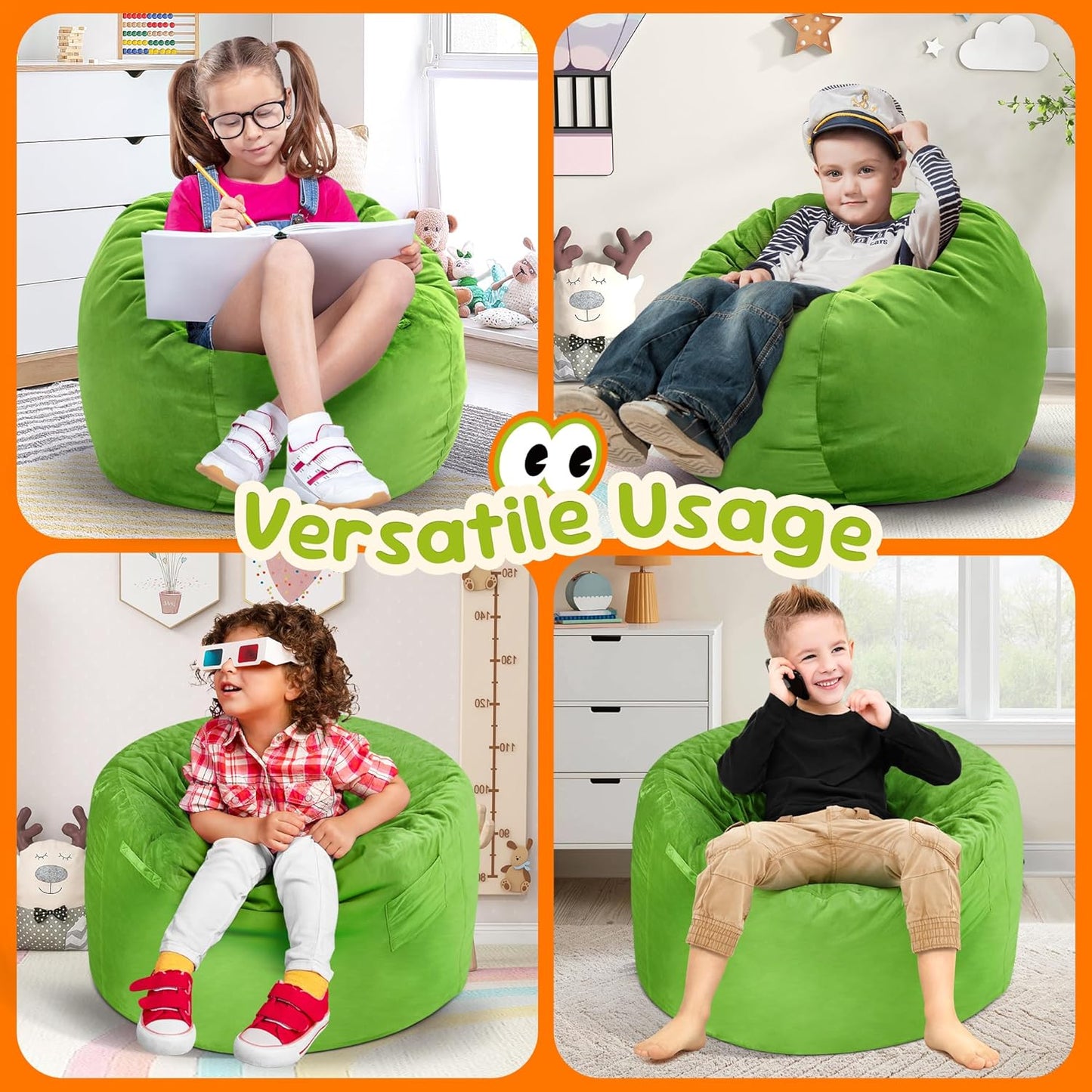 Hobestluk Bean Bag Chairs 2.5FT Bean Bag Chair with Memory Foam Filled & Machine Washable Cover,Beanbag Chair, Small Bean Bag Chairs for Playroom, Living Room, Bedroom