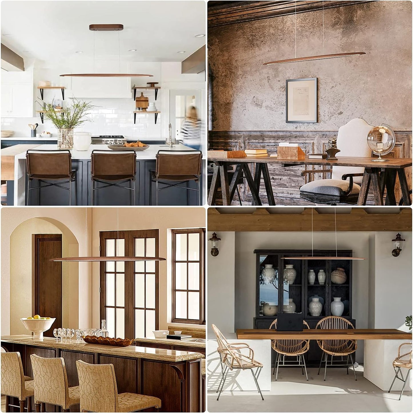 51" Wood Linear Pendant Light Wood Dining Room Light Fixture Modern Pool Table Lights Kitchen Island Lights for Dining Room Bar Kitchen Island Walnut Color