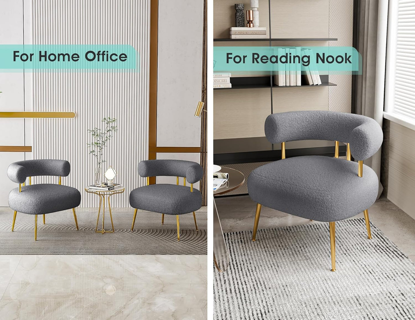 Mid Century Sherpa Boucle Accent Chair, Round Upholstered Barrel Arm Chair for Small Spaces, Fluffy Side Corner Sofa Chair for Living Room, Bedroom, Vanity, Office, Reading Nook(Grey)