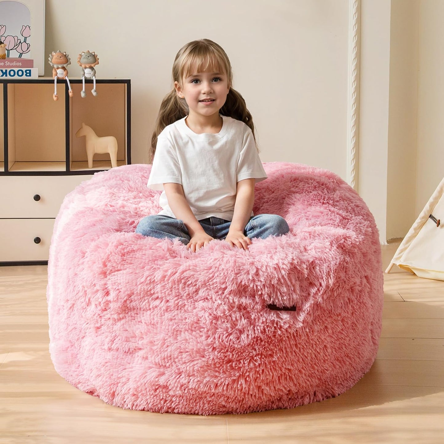 MAXYOYO Kids Bean Bag Chair, Stuffed Faux Fur Bean Bag for Toddler, Ultra Soft Floor Sofa with High-Density Foam Filling, Lazy Chair for Living Room, Playroom, Nursery Room