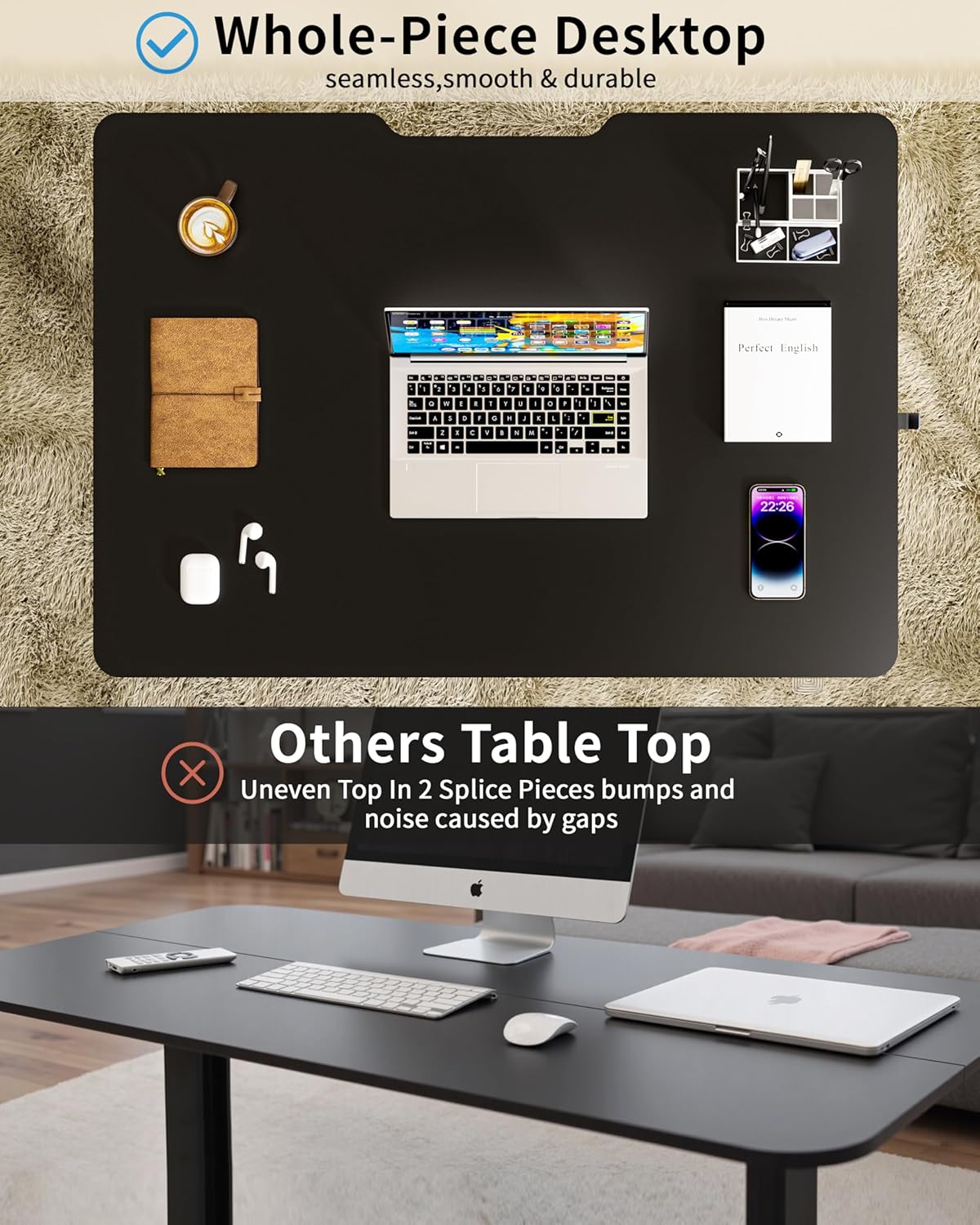 Okin Small Electric Standing Desk, 36" x 24" Whole Piece Height Adjustable Desk, Black Sit to Stand Desks Computer Workstation for Home Office