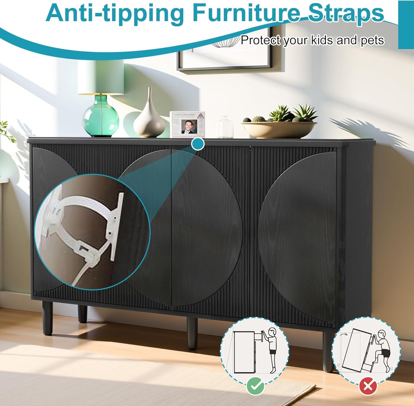 59.4" Sideboard Buffet Cabinet with Storage, Kitchen Buffet Storage Cabinet with Doors & Shelves, Modern Sideboard for Living Room, Kitchen, Hallway, Black