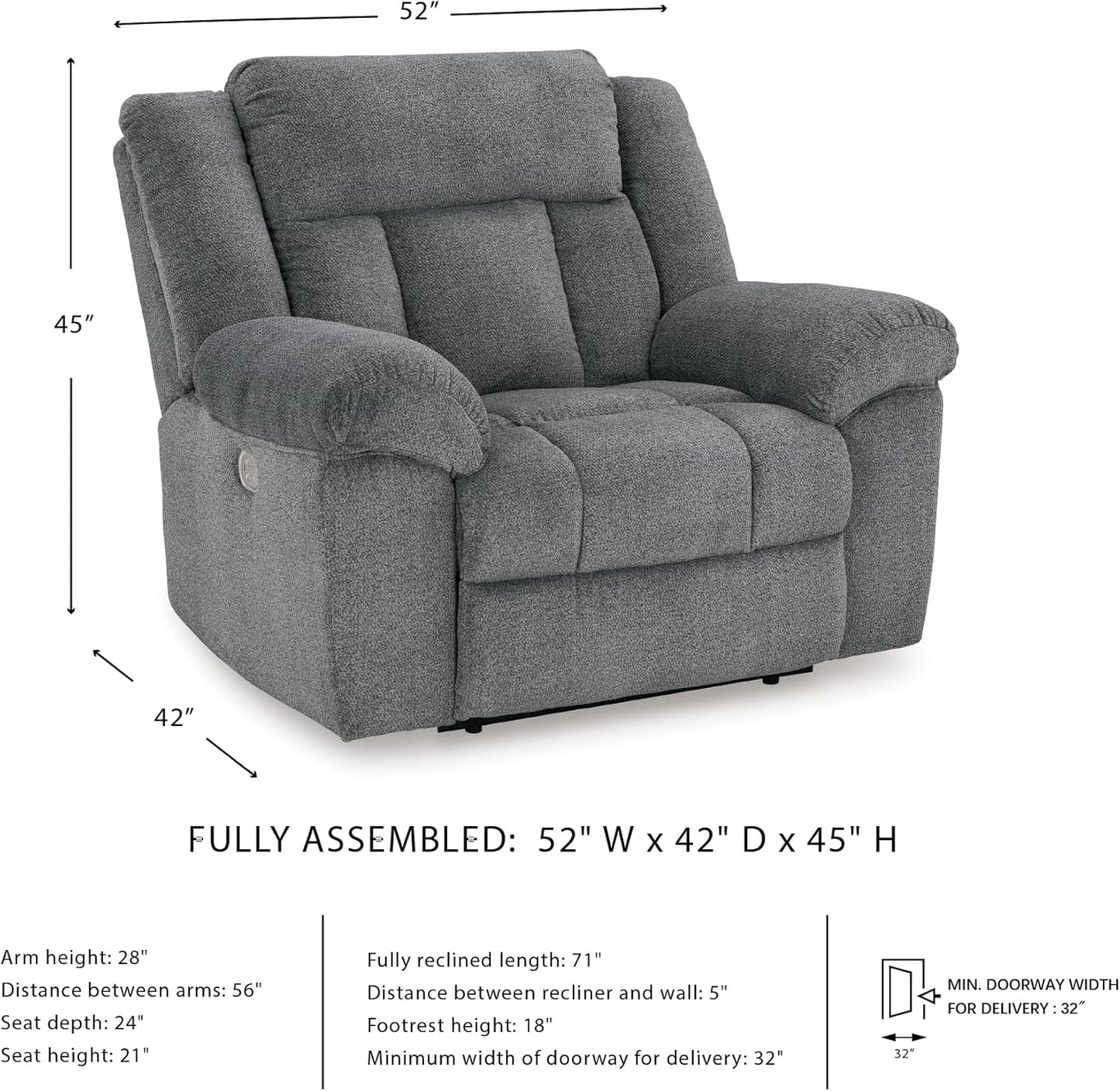 Signature Design by Ashley Tip-Off Casual Wall Hugger Power Recliner with Adjustable Headrest and USB Ports, Gray