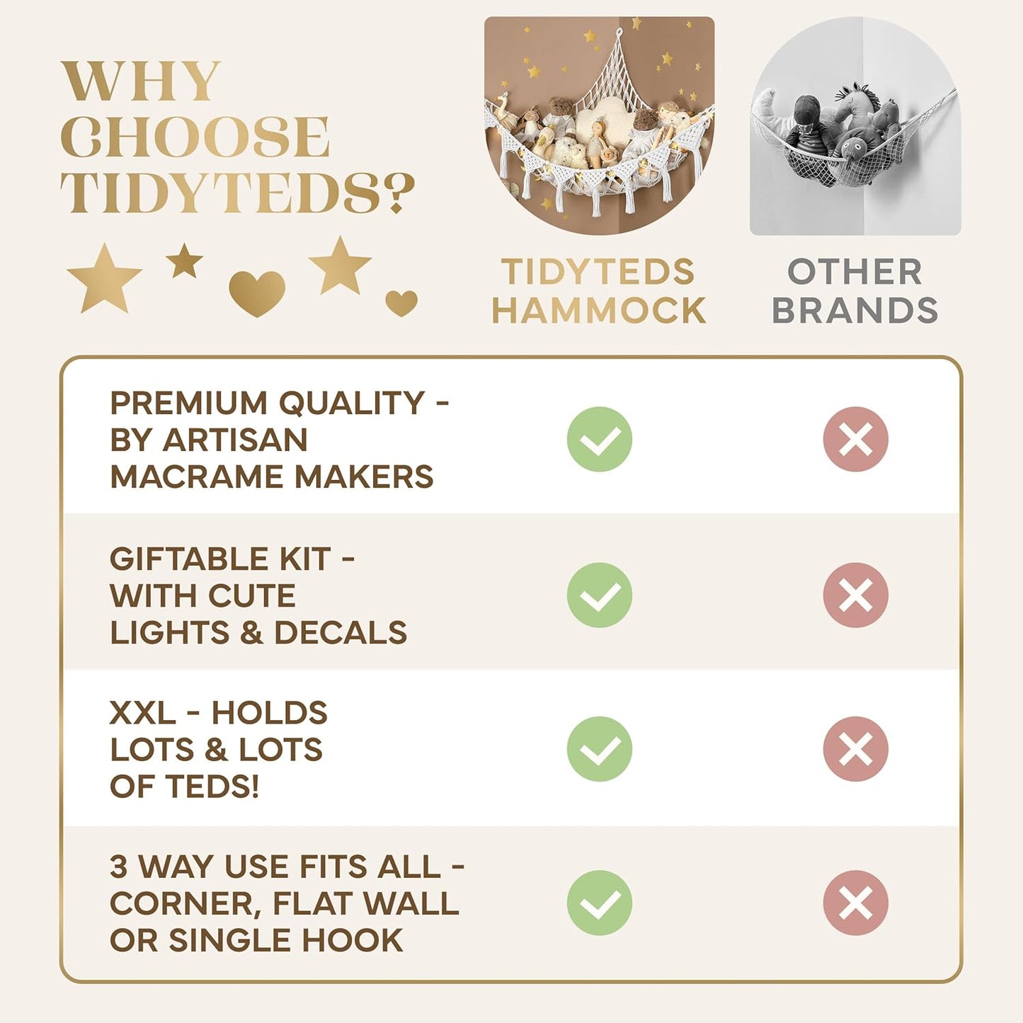 Snow White Macrame DreamLights Boho Stuffed Animal Storage Net (Extra Large) and Hammock for Small Plushies - Pure Cotton