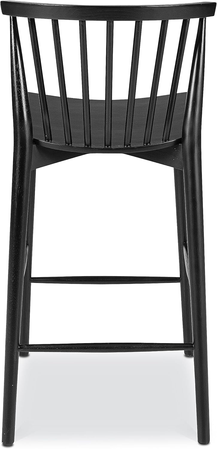POLY & BARK Ligna Counter Stool Black – Mid-Century Inspired Stool with Sculpted Spindle Back – Solid American Oak Frame and Engineered Wood Veneered Seat – Fully Assembled and Ready to Use