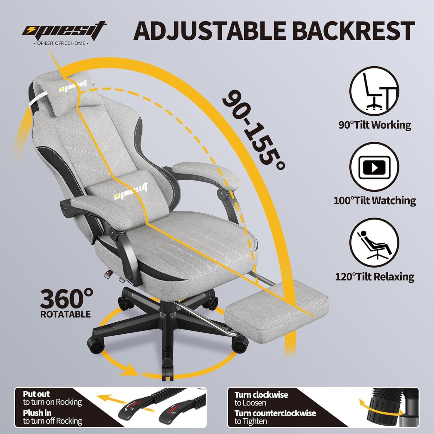 Gaming Chair,Fabric Computer Chair with Pocket Spring Cushion,400 lb Load Capacity,Ergonomic Office Chair with Footrest,Height Adjustable Video Gamer Chair with Lumbar Support (Grey)