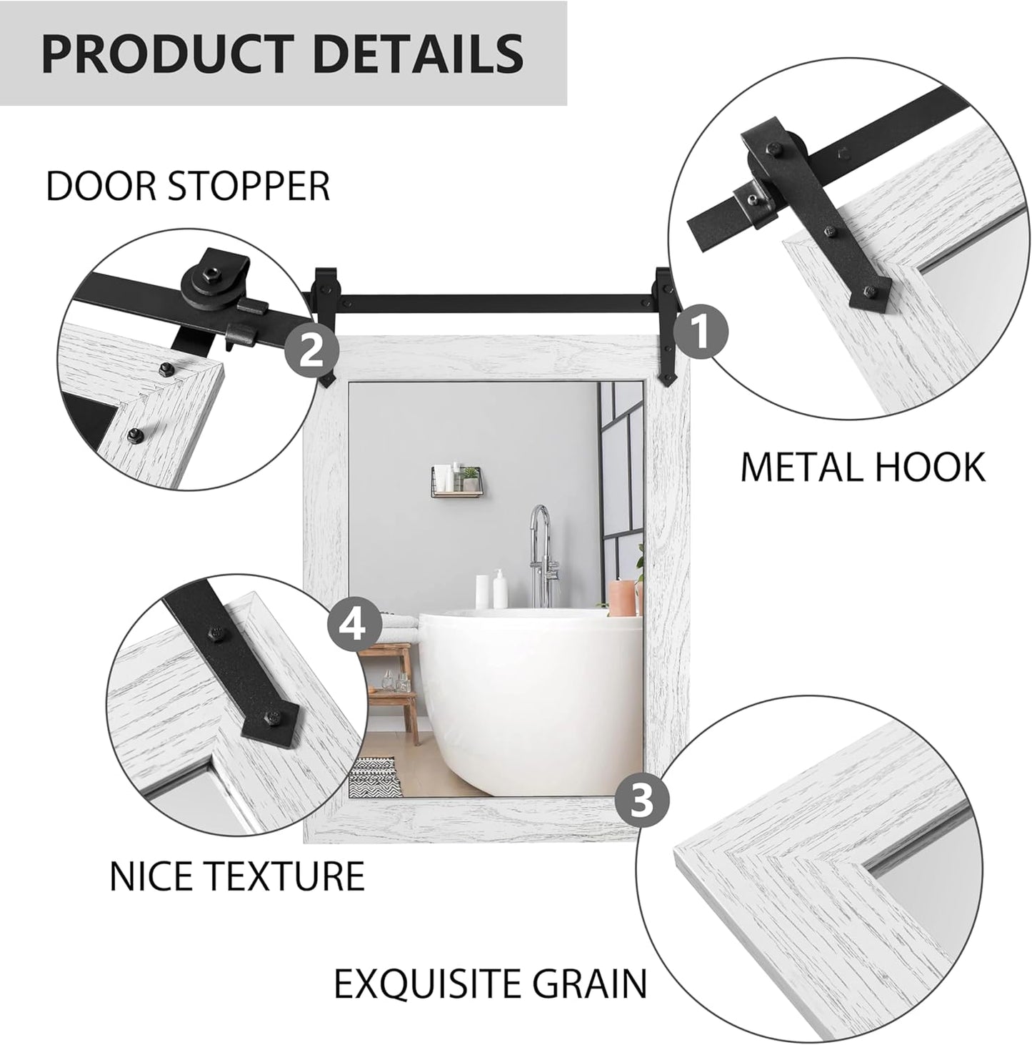 Farmhouse Bathroom Mirror for Over Sink 22”*32”, Barn Door Mirror, Rustic Wall Mirror for Bathroom White, Living Room, Entryway