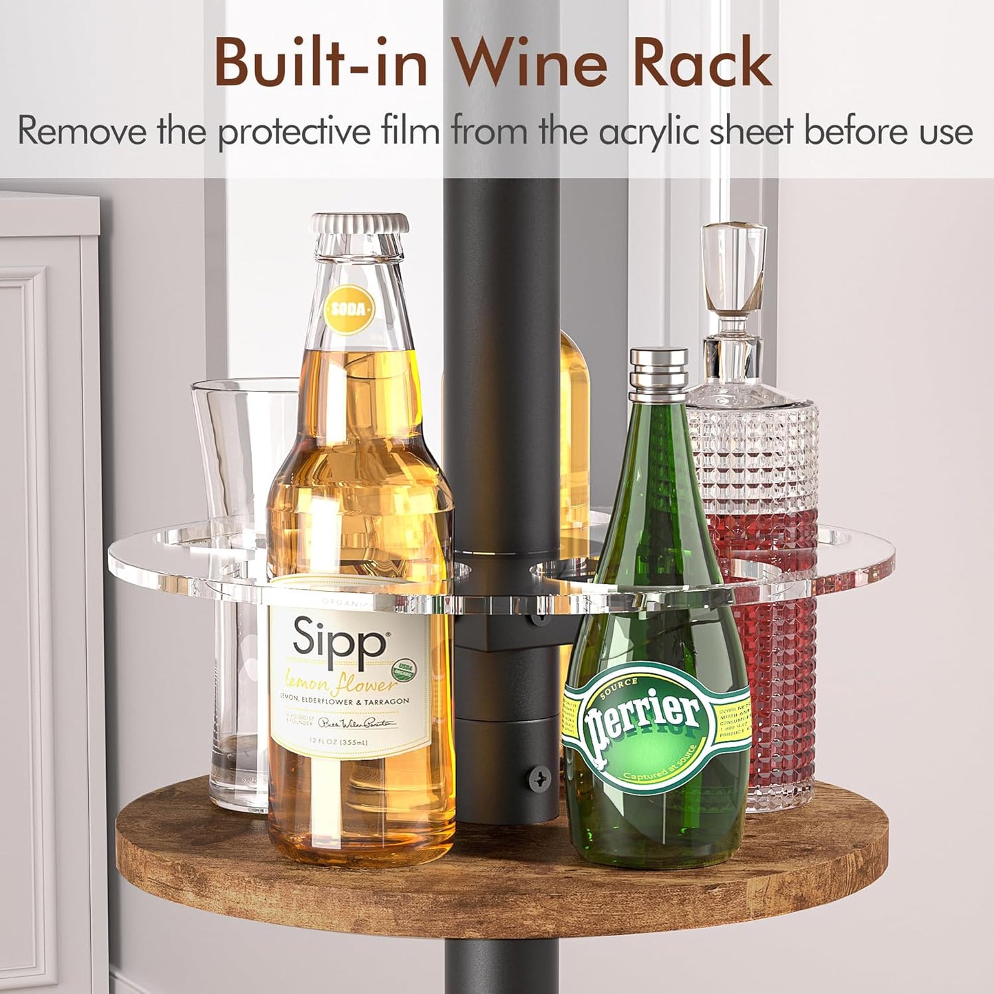 VECELO 36” High Top Bar Table, Sturdy Frame with Metal Base for Cocktail, Pub, Easy Assembly, Brown