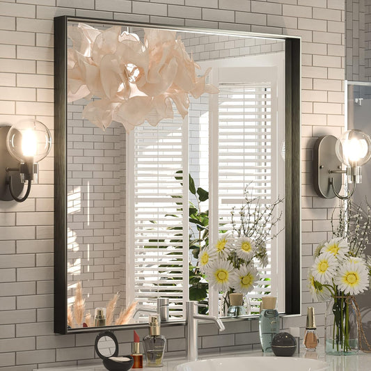 Keonjinn 36 x 36 Inch Black Bathroom Mirror for Over Sink, Matte Black Square Metal Framed Wall Mirror, Modern Farmhouse Rectangle Mirrors with Aluminum Alloy Frame(Horizontal/Vertical)
