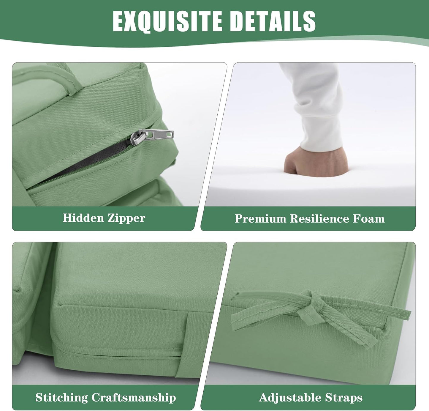 Chaise Lounge Cushions Outdoor Set of 2 - Waterproof and Fade Resistant Sun Lounger Replacement Cushions - Patio Lounger Pads with Removable Cover for Pool, Deck, 72 x 21 x 3 Inch, Sage Green