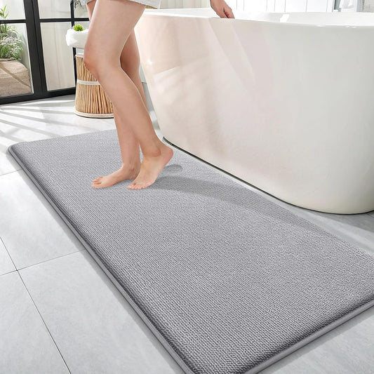 OLANLY Thick Memory Foam Bath Mat Rug 47x17, Extra Soft Absorbent Bathroom Rug, Quick Dry Bath Mats, Non-Slip, Machine Washable Carpet for Bathroom, Tub and Shower, Home Decor Accessories, Grey