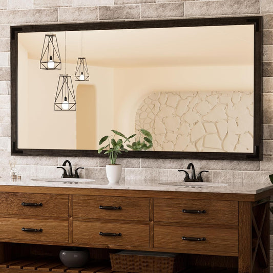 TETOTE 60 x 36 Black Wood Framed Mirror for Bathroom Wall/Bedroom/Living Room/Entryway Farmhouse Rustic Wall Mirror Waterproof (Horizontal/Vertical Mounted)