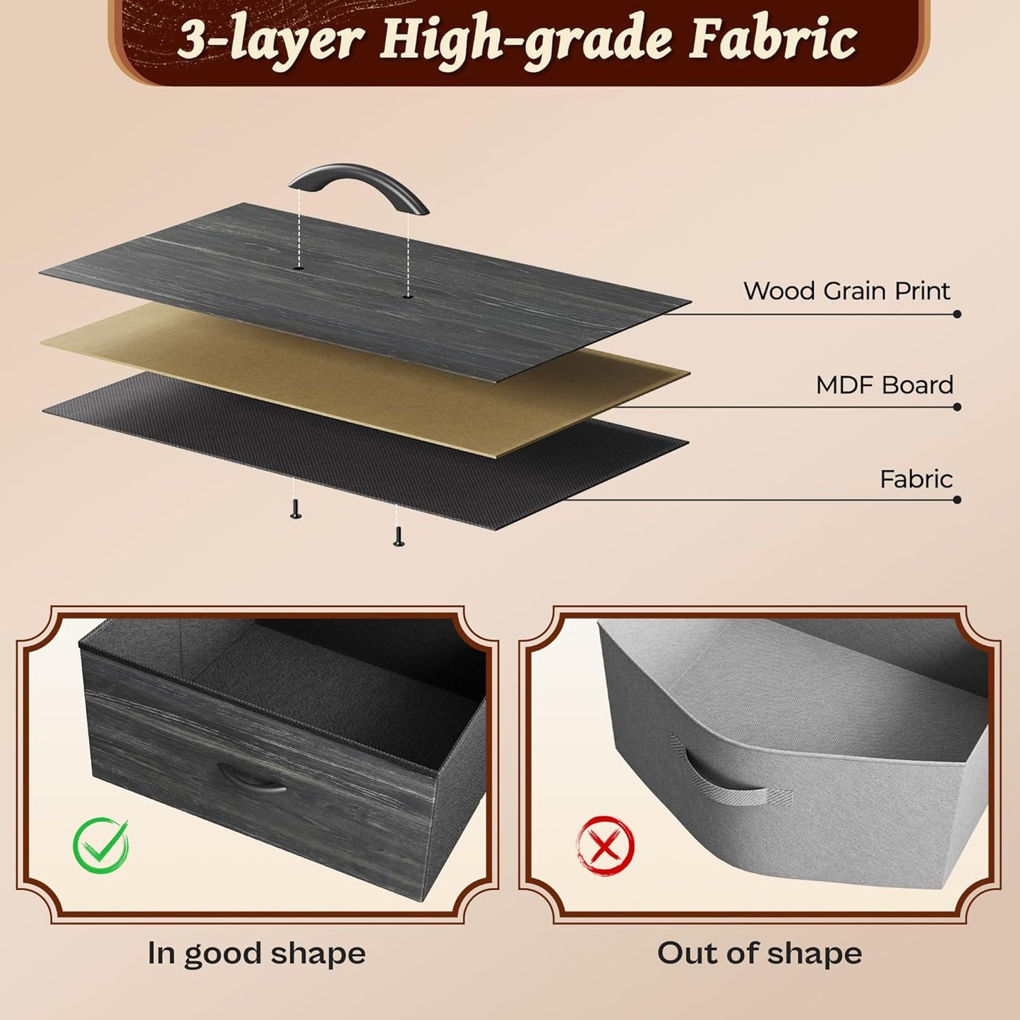 Huuger 63 Inch Long Dresser for Bedroom, TV Stand for 55, 65, 70 Inch TV, 6 Drawer Dresser for Closet with Fabric Drawers, Storage Organizer for Bedroom, Entryway, Charcoal Black Wood Grain Print