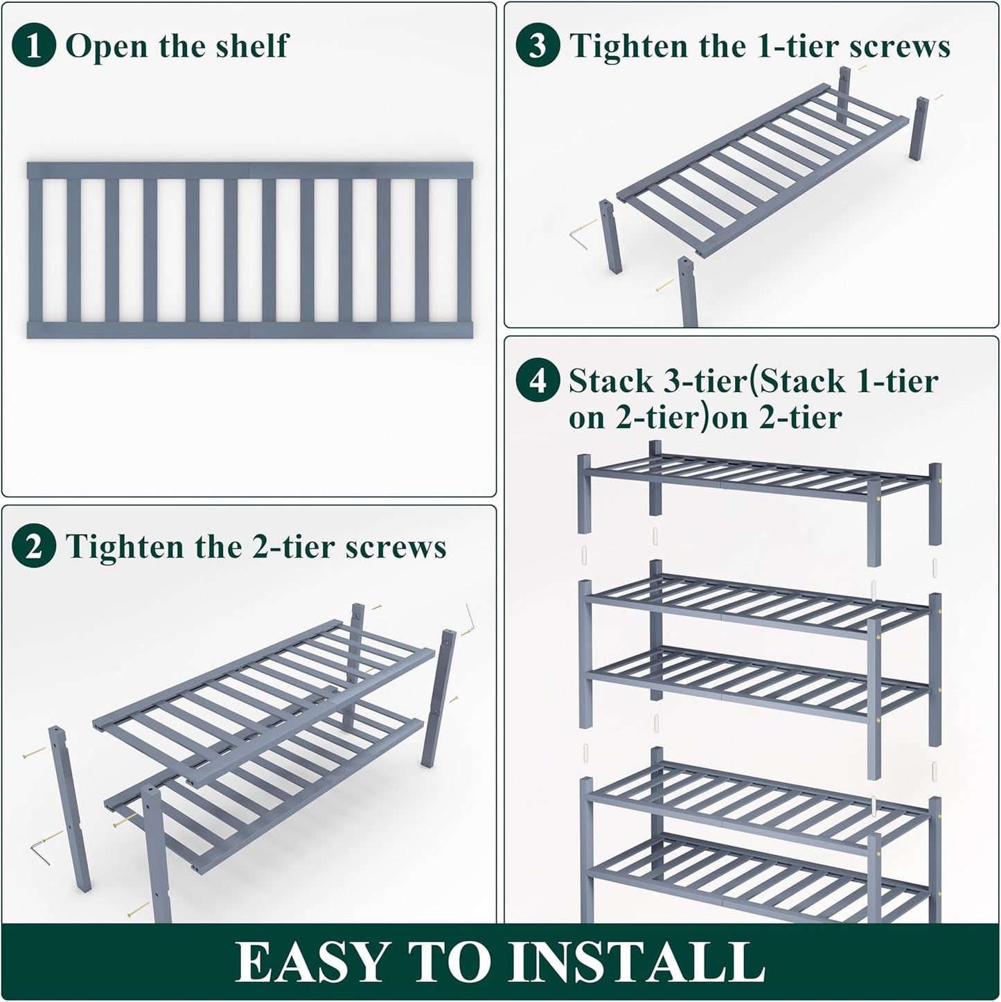 Smiry Shoe Rack, 5 Tier Bamboo Shoe Organizer, Stackable Free Standing Wooden Shoe Storage Shelf for Closet, Entryway, Front Door Entrance, Grey