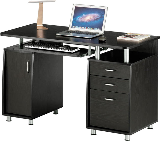 Techni Mobili 47.25" Ergonomic Computer Drawers & File Cabinet for Home Office Storage, Espresso Writing Desk