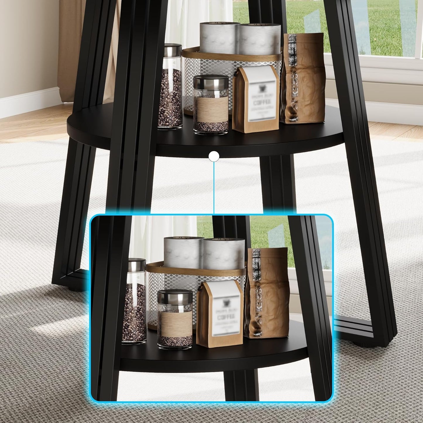 GarveeHome Round Dining Table for 4-6, 47.2" Farmhouse Kitchen Table with Storage, Circle Dinner Tables for Kitchen, Dining Room, Living Room, Meeting Room, Apartment, Natural and Black