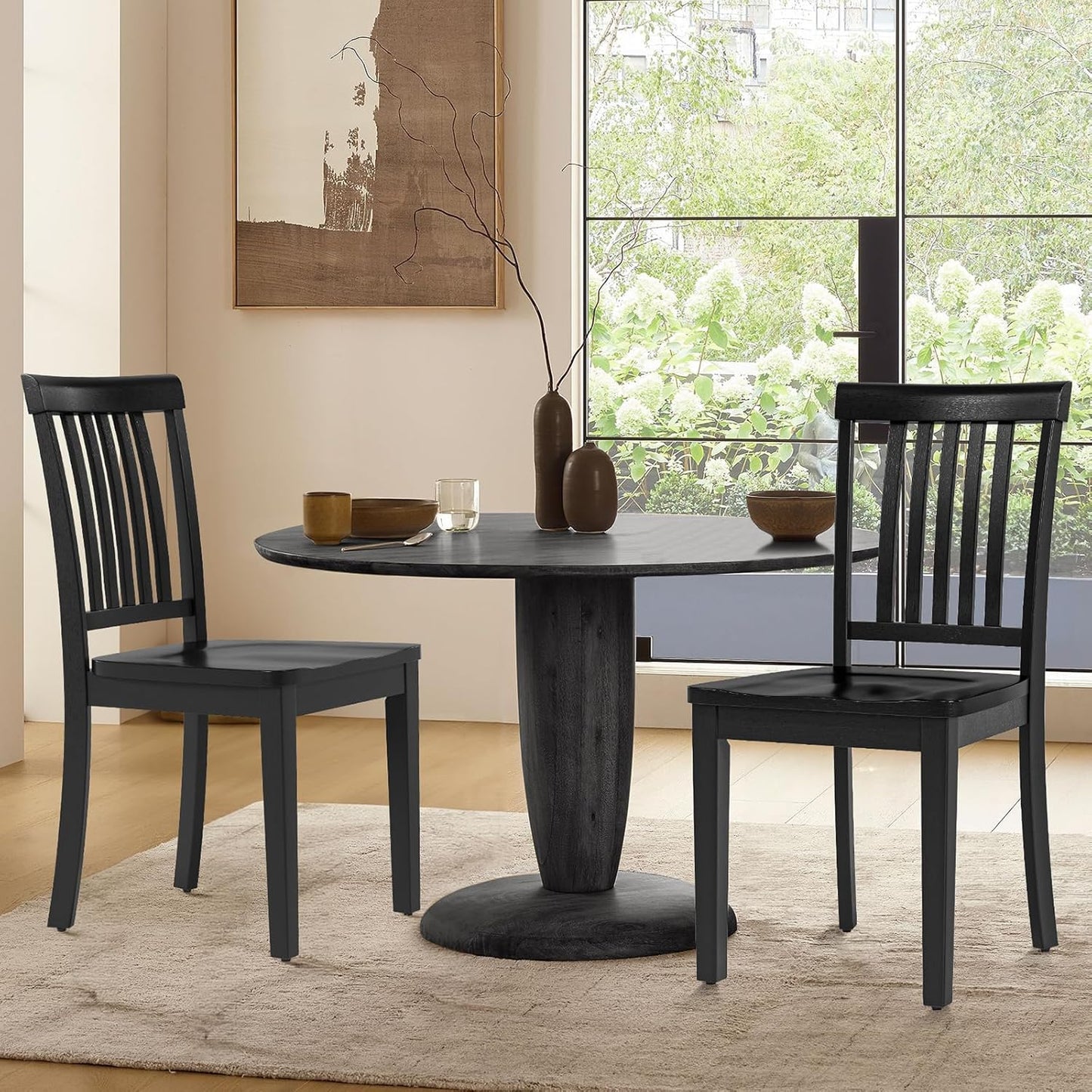 COLAMY Wooden Dining Room Chairs Set of 4, Spindle High Back Windsor Kitchen Side Chair, Farmhouse Dining Chairs for Kitchen, Dining Room, Black