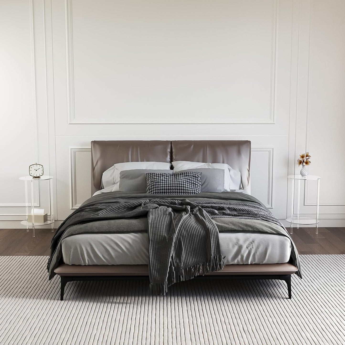 HMYHUM Acrylic Round Side Table Set of 2, 11.8" L x 11.8" W x 20.2" H, Clear Small End Table for Small Spaces, 2-Tier Nightstand/Bedside Table for Living Room, Bedroom, Modern