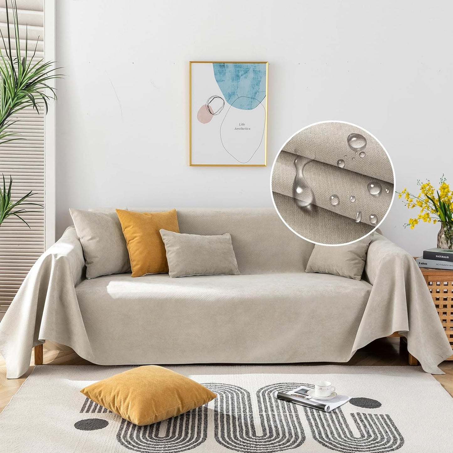 STACYPIK 100% Waterproof Beige Couch Cover, Anti-Scratch Sofa Cover for Dog, Non-Slip Sofa Cover, Furniture Protector for 2 Cushion Couch, Outdoor Water Resistant Loveseat Cover for Sectional-71X118IN